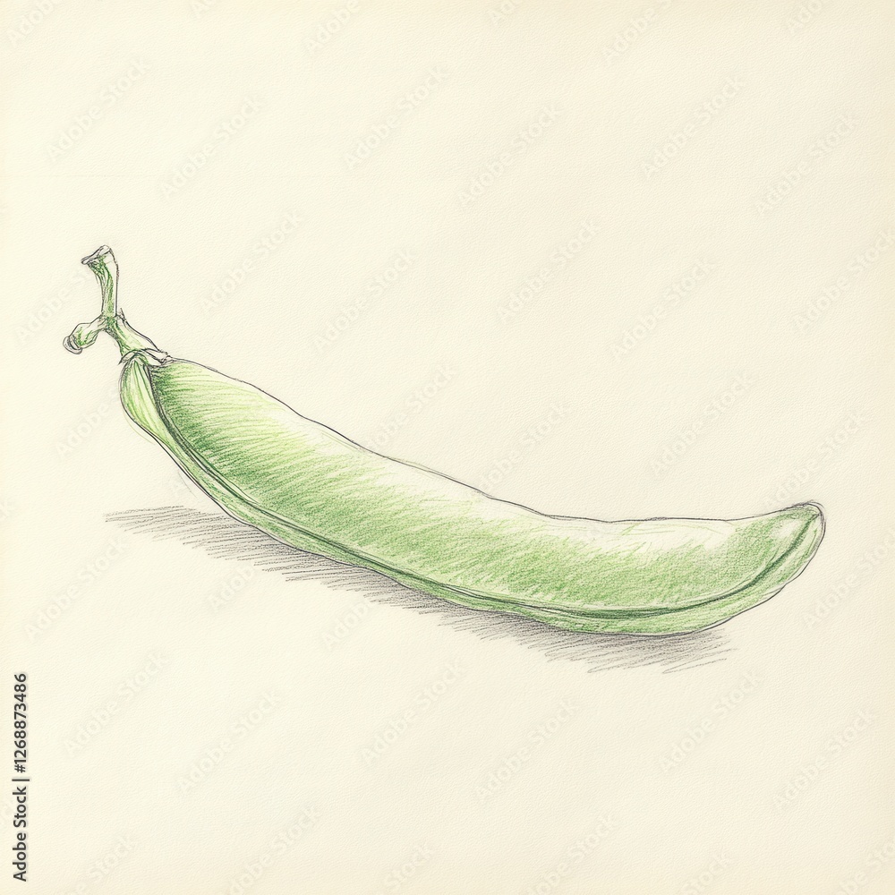 Poster single green bean with slight bends sketched in detail against a neutral background showcasing simpl