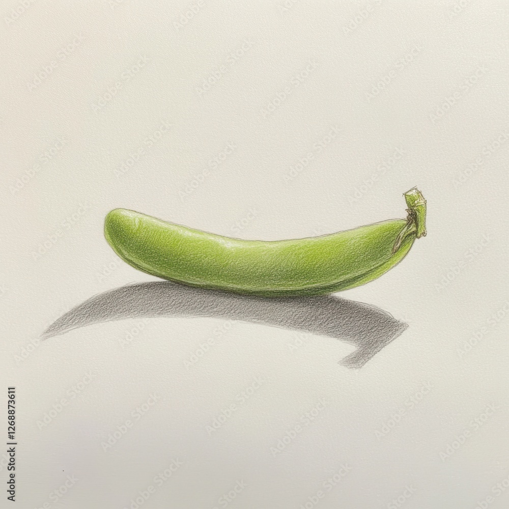 Poster Single green bean sketched with slight bends showcasing natural curves and texture in a simple setting