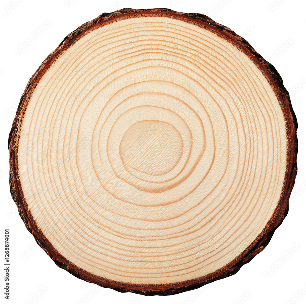 Poster close up of a tree ring with circular growth patterns on a transparent background
