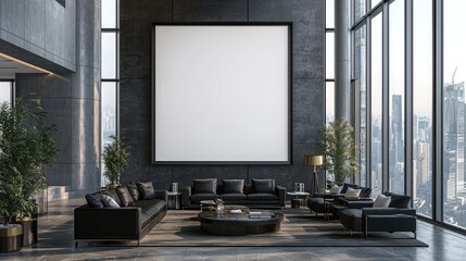 Fototapeta premium Modern Corporate Office Lounge with Large Blank Wall