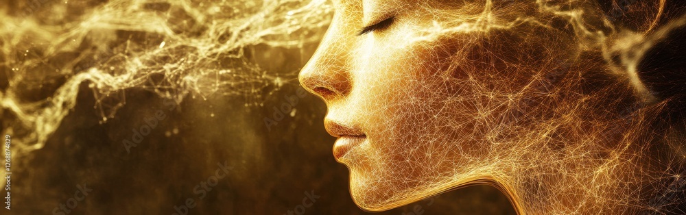 Leinwandbilder merging of a woman's face with ethereal light patterns in a tranquil atmosphere
