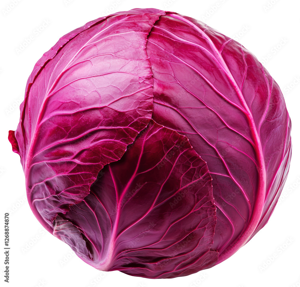 Poster close up of red cabbage with intricate leaf veins on transparent background