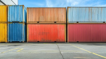 Fototapeta premium Colorful Stacked Shipping Containers in Industrial Port Setting