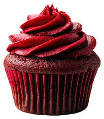 Delicious Red Velvet Cupcake with Swirled Frosting on Transparent Background Detailed Close Up