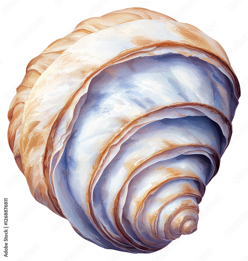 Poster detailed seashell illustration with spiral pattern and gradient shell on transparent background