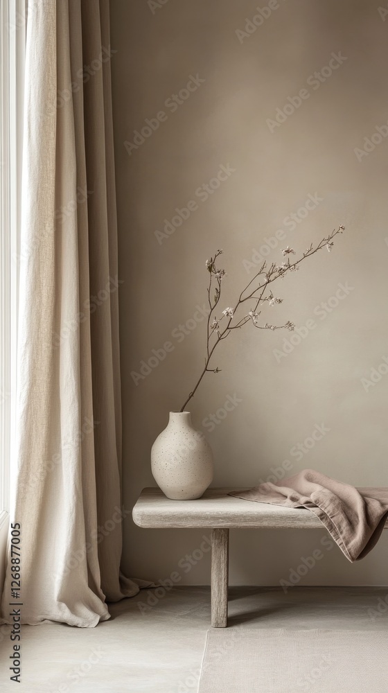 Poster muted gradient interior with soft beige taupe decor and minimalist design elements creating a tranqu