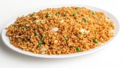 Delicious Fried Grain Dish with Peas and Egg Garnish in Plate