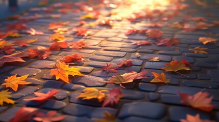 A serene pathway covered in colorful autumn leaves, capturing the essence of fall.