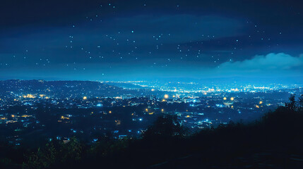 Night Cityscape Under a Starry Sky A Breathtaking View of City Lights and the Celestial Wonders Above
