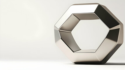 Obraz premium Metallic hexagon shape, abstract design, white background, modern art, website banner