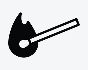 Matchstick Match Stick Fire Burning Lighter Light Burn Flame Engulfe Strike Hot Heat Icon Black White Symbol Sign Graphic Illustration Vector