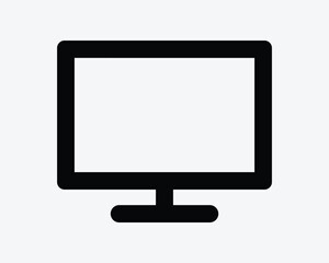 PC Monitor Computer Flat Screen Flatscreen LED LCD Display View Outline Shape Icon Black White Symbol Sign Graphic Illustration Vector