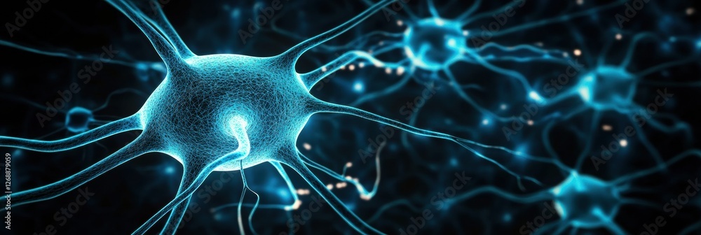 Aufkleber intricate blue neurons linked by synapses in a dark background showcasing the complexity of the nerv