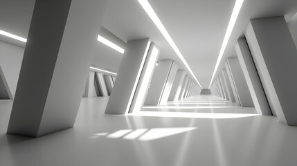 Obraz premium Modern white hallway, light, perspective, architecture, design, background, website, interior