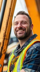 Portrait of a smiling construction worker at a job site during a sunny day
