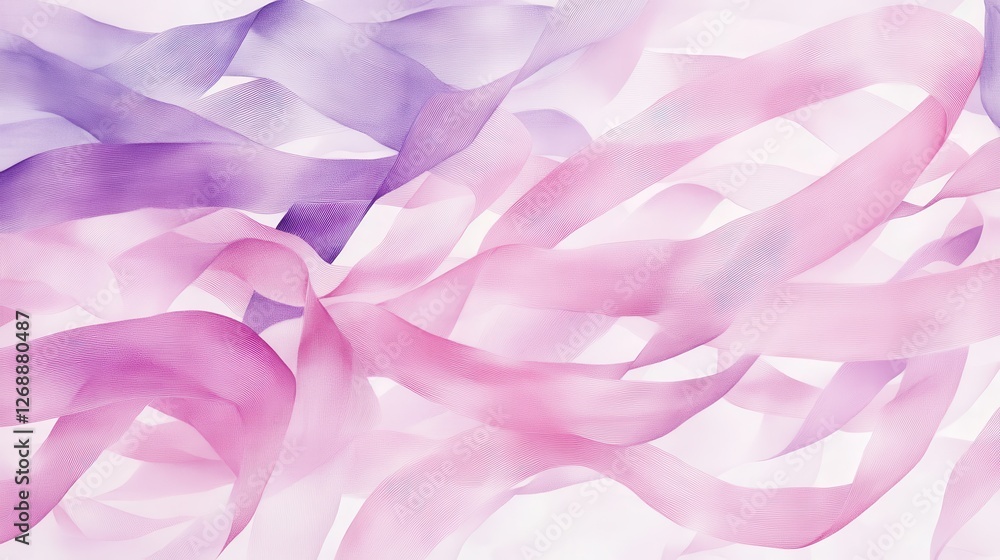 Poster soft gradient pastel pink ribbons gracefully intertwine in delicate pencil strokes creating a soothi