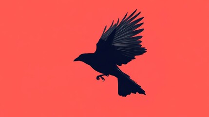 Fototapeta premium Dynamic illustration of a black bird in mid-flight, showcasing intricate details of feathers and movement against a vibrant background.