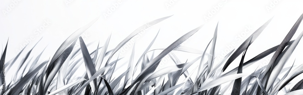Poster sleek blades of metallic silver grass sway gently in an open field under soft lighting