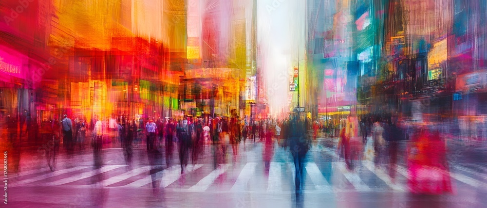 Aufkleber blurred motion and colorful lights capture the energy and hustle of a bustling city at night crowds 