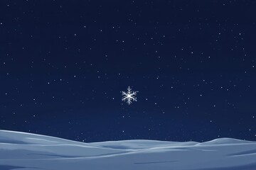 Naklejka premium A solitary snowflake drifts gently over a serene snowy landscape