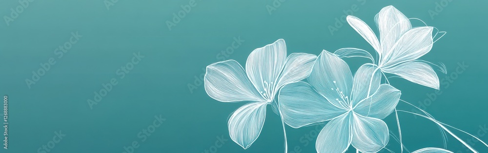 Poster Minimalistic white floral sketches create a calming effect on a teal background in this tranquil artwork