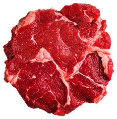 Obraz premium Isolated Overhead Close Up of a Red Fresh Raw Beef Steak with Transparent Background