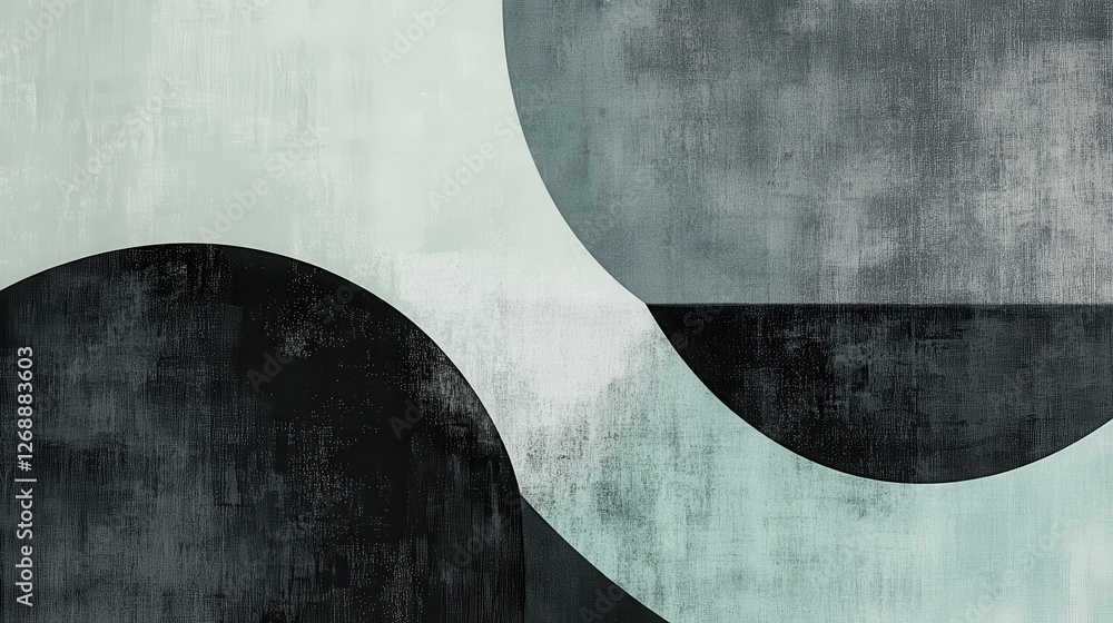 Aufkleber minimalist design featuring muted mint and gray half-circles in a contemporary workspace setting