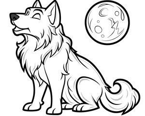 Obraz premium Happy Cartoon Wolf Howling at the Moon in a Fun Illustration