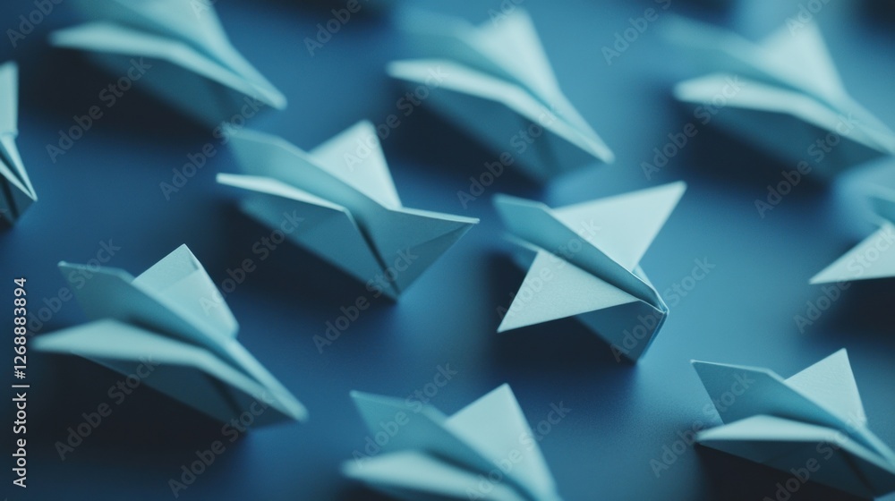 Poster group of paper planes flying in one direction with one plane pointing the other way representing inn