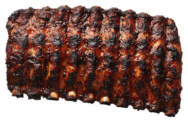 Macro Shot of Roasted Pork Ribs with Glazed Sauce Against a Transparent Background
