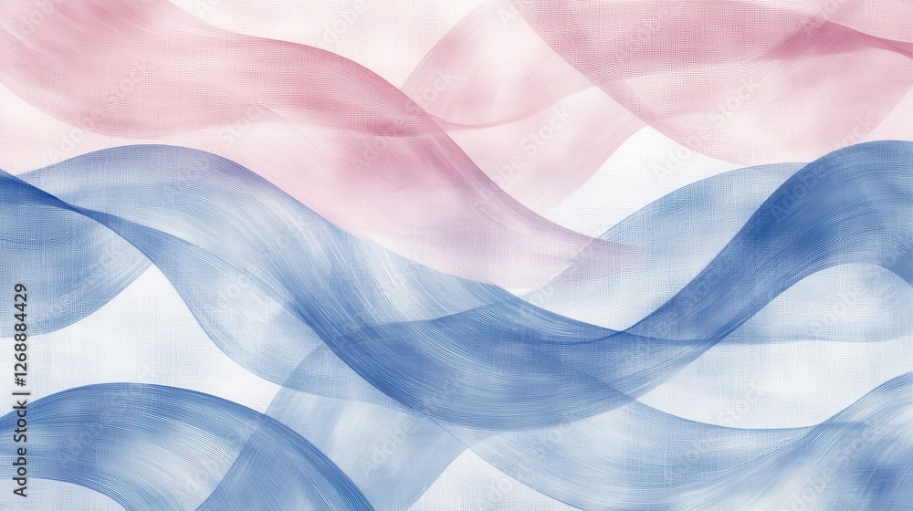 Poster elegant pencil strokes create soft gradients of pink and blue with flowing curves and waves in a del