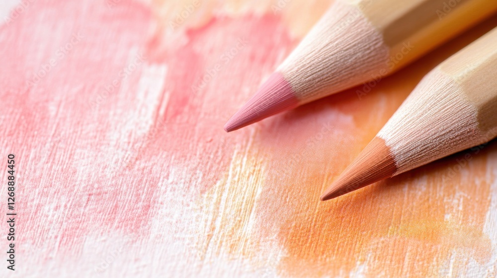 Poster elegant pencil strokes in pastel pink and peach create a gentle artistic background on a smooth text