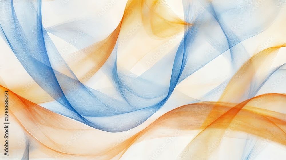 Poster flowing ribbons of delicate pencil strokes create a serene abstract composition with soft colors ble