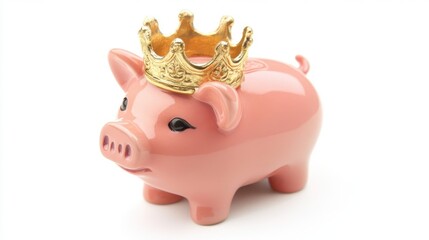 Pink Piggy Bank Wearing A Golden Crown