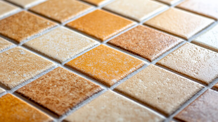 Fototapeta premium Close up of textured tiles in warm colors, showcasing beautiful pattern