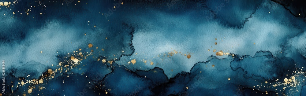 Aufkleber deep indigo and midnight blend with golden accents creating an ethereal abstract art piece