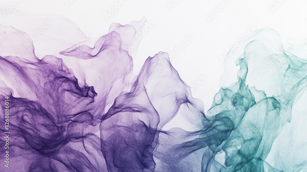 Poster Abstract composition showcasing delicate white background with flowing textures in soft colors created by translucent fabrics