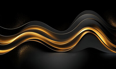 Beautiful black abstract luxury background with 3D texture of wavy lines 