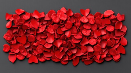 Red paper hearts arranged on a black background with red blood cells illustrating a medical theme