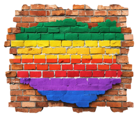 Rainbow Flag Painted on a Damaged Brick Wall with Transparent Background to Show LGBTQ Pride