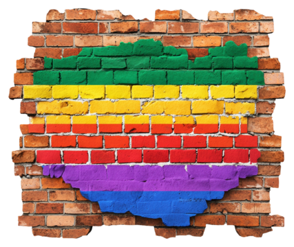 Rainbow Flag Painted on a Damaged Brick Wall with Transparent Background to Show LGBTQ Pride