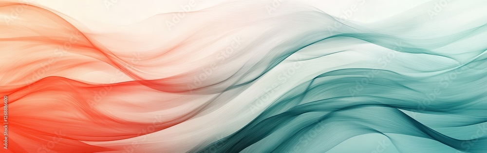 Poster Abstract gradient of flowing pencil strokes with dynamic color transitions in red and turquoise tones