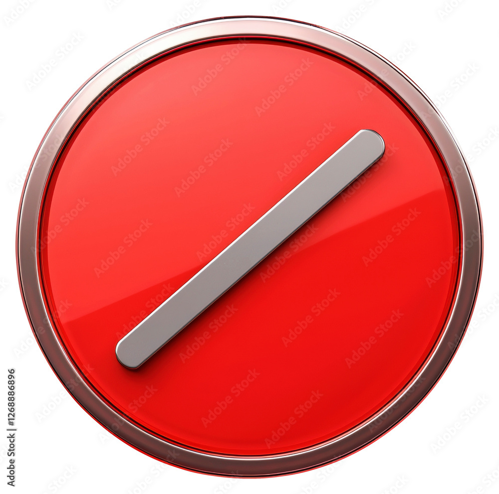 Poster red circle with metallic edge and silver bar graphic icon with transparent backdrop