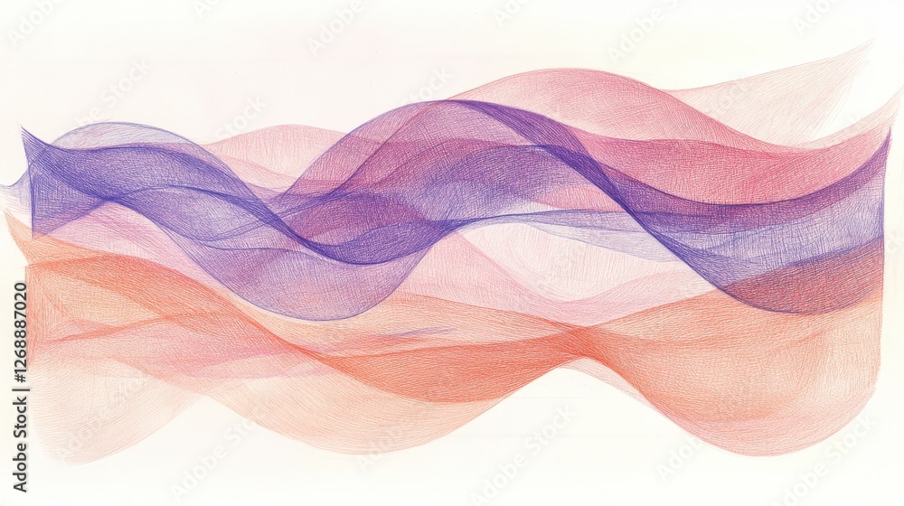 Poster Abstract composition created using pencil strokes conveying fluid movement and color interplay in soft tones