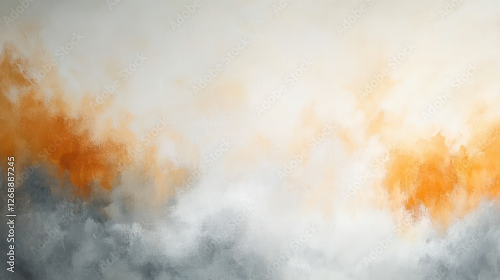 Poster pale gray and amber mist creating an ethereal atmosphere at dawn