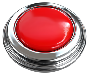 Red Round Button with Chrome Bezel for Interactive Controls on Transparent Background