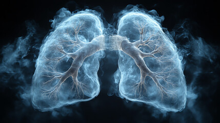 Abstract Lungs Smoke Digital Art Medical Anatomy 3d blue grey dark    