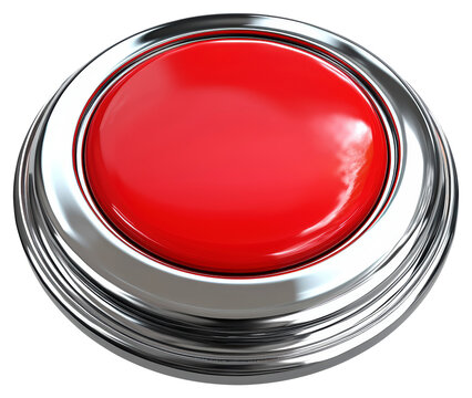 Red Round Button with Chrome Bezel for Interactive Controls on Transparent Background - Powered by Adobe