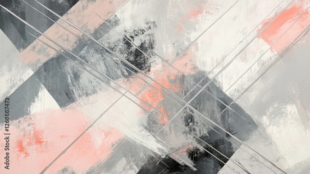 Poster Soft pink and gray abstract artwork featuring dynamic pencil strokes with intersecting lines in a harmonious composition