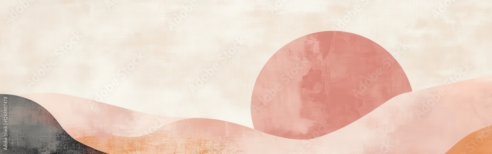 Poster abstract monochromatic design in muted peach showcasing soft curves and a gentle sunset with a moder